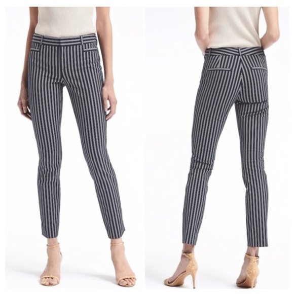 Banana Republic Sloan Pants Striped Navy Blue 6P - Picture 1 of 10